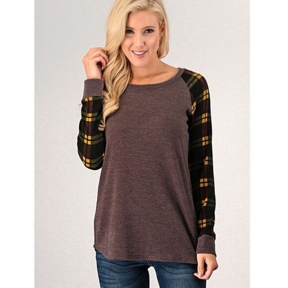 NWT The Frankie Crystal Collection Lovey Dovey Plaid Long Sleeve Top - Picture 2 of 3
